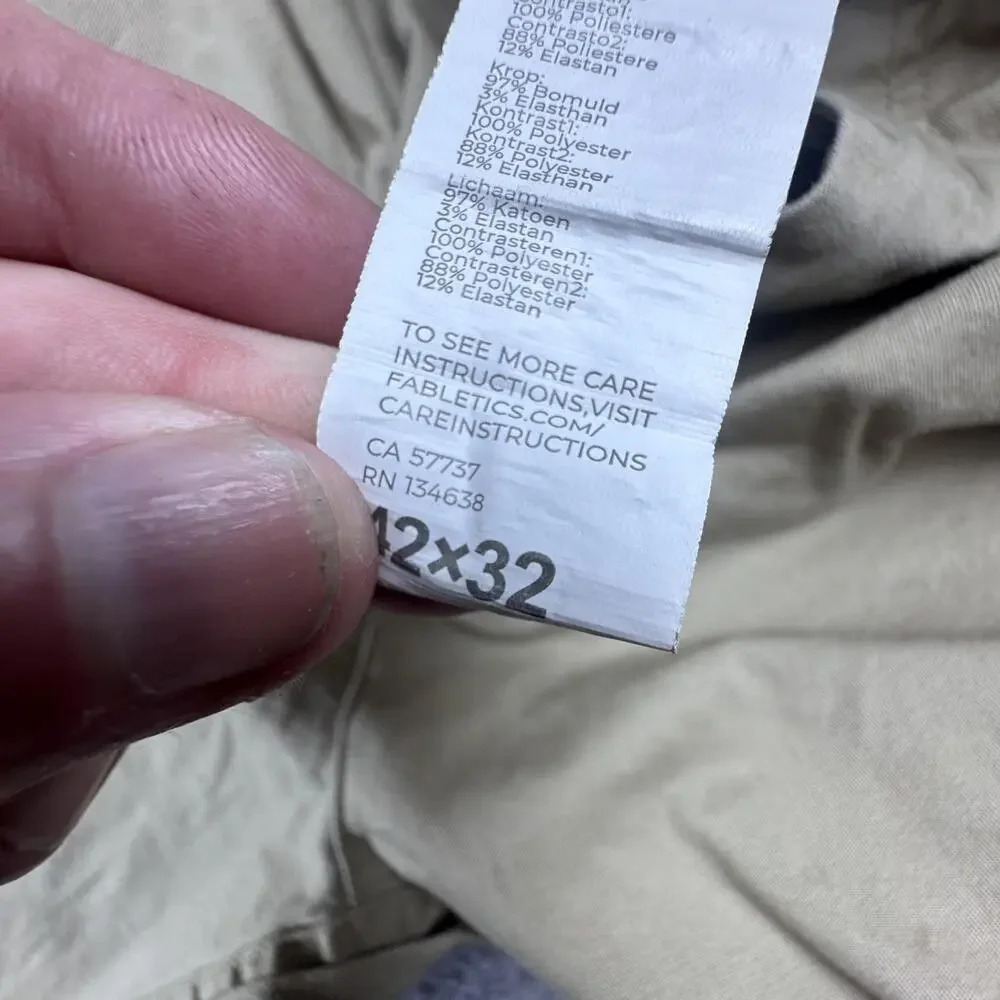 Fabletics Chino Pants Mens 42x32 Beige Stretch Straight Leg Casual Pockets
